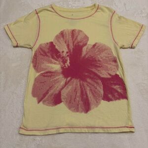 Women's Yellow Tee with Pink Floral Design